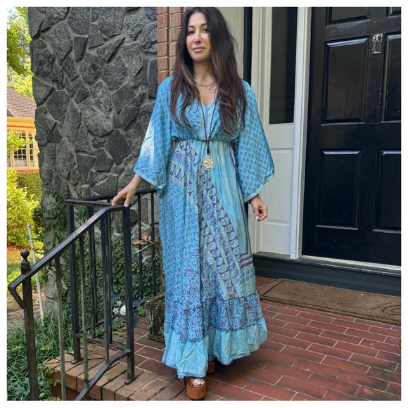31 Beautiful Boho Silk Blend One of Kind Maxi Dress - Picture 3 of 6